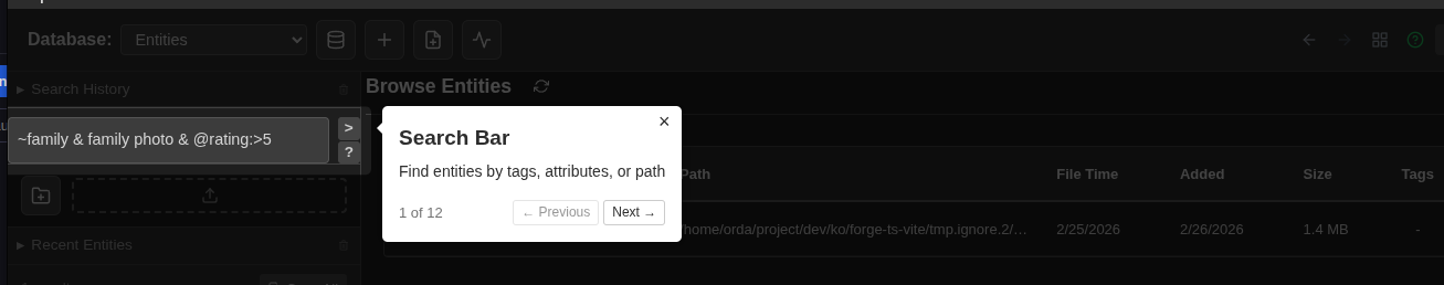 Search bar with help tips