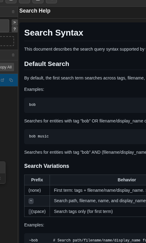 Search help documentation